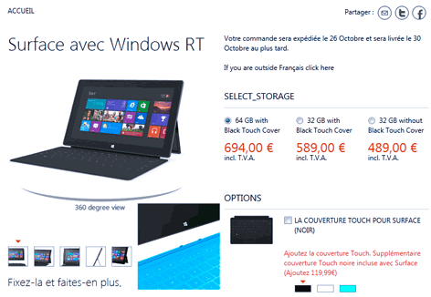 La tablette Microsoft Surface : 489 euros